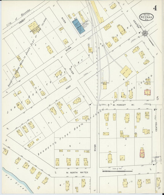 Sanborn Fire Insurance Map from Neenah, Winnebago County, Wisconsin (1913), Sheet #0004 - Historic Sanborn Fire Insurance Map Print, vintage old map wall art, antique decor, genealogy gift, Wisconsin Wisconsin map