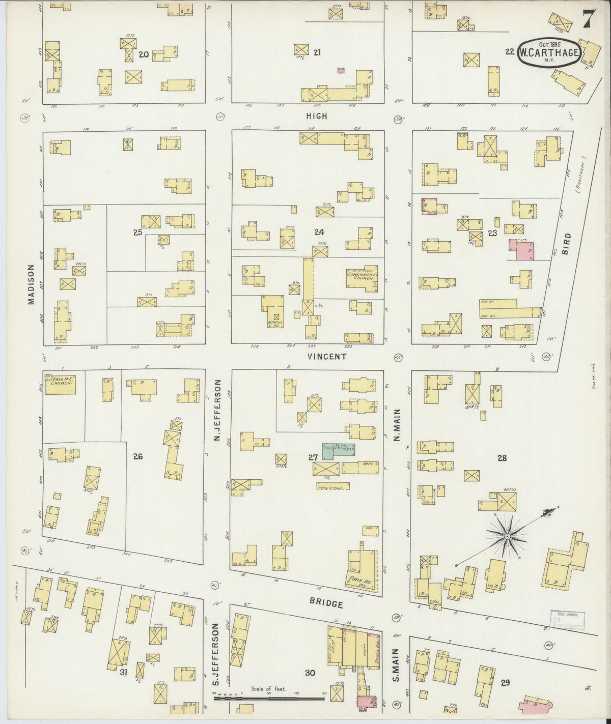 Sanborn Fire Insurance Map from Carthage, Jefferson County, New York (1895), Sheet #0007 - Complete Map Set gallery image, historic Sanborn map, vintage wall art, New York New York
