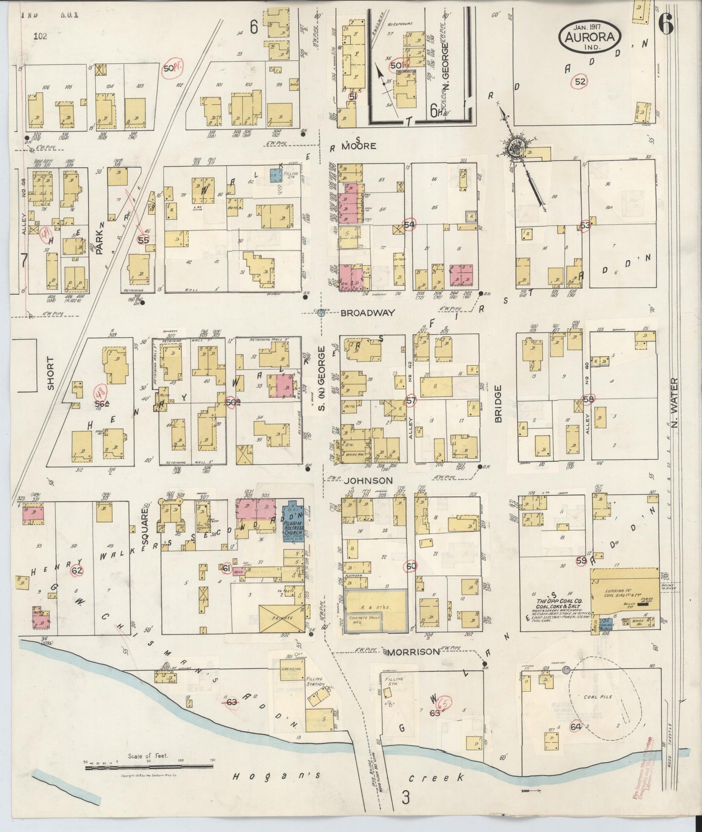 Sanborn Fire Insurance Map from Aurora, Dearborn County, Indiana (1935), Sheet #0006 - Complete Map Set gallery image, historic Sanborn map, vintage wall art, Indiana Indiana