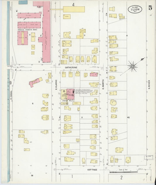 Sanborn Fire Insurance Map from Ilion, Herkimer County, New York (1907), Sheet #0005 - Historic Sanborn Fire Insurance Map Print, vintage old map wall art, antique decor, genealogy gift, New York New York map