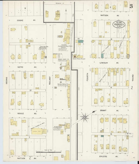 Sanborn Fire Insurance Map from Harvey, Wells County, North Dakota (1907), Sheet #0003 - Historic Sanborn Fire Insurance Map Print, vintage old map wall art, antique decor, genealogy gift, North Dakota North Dakota map