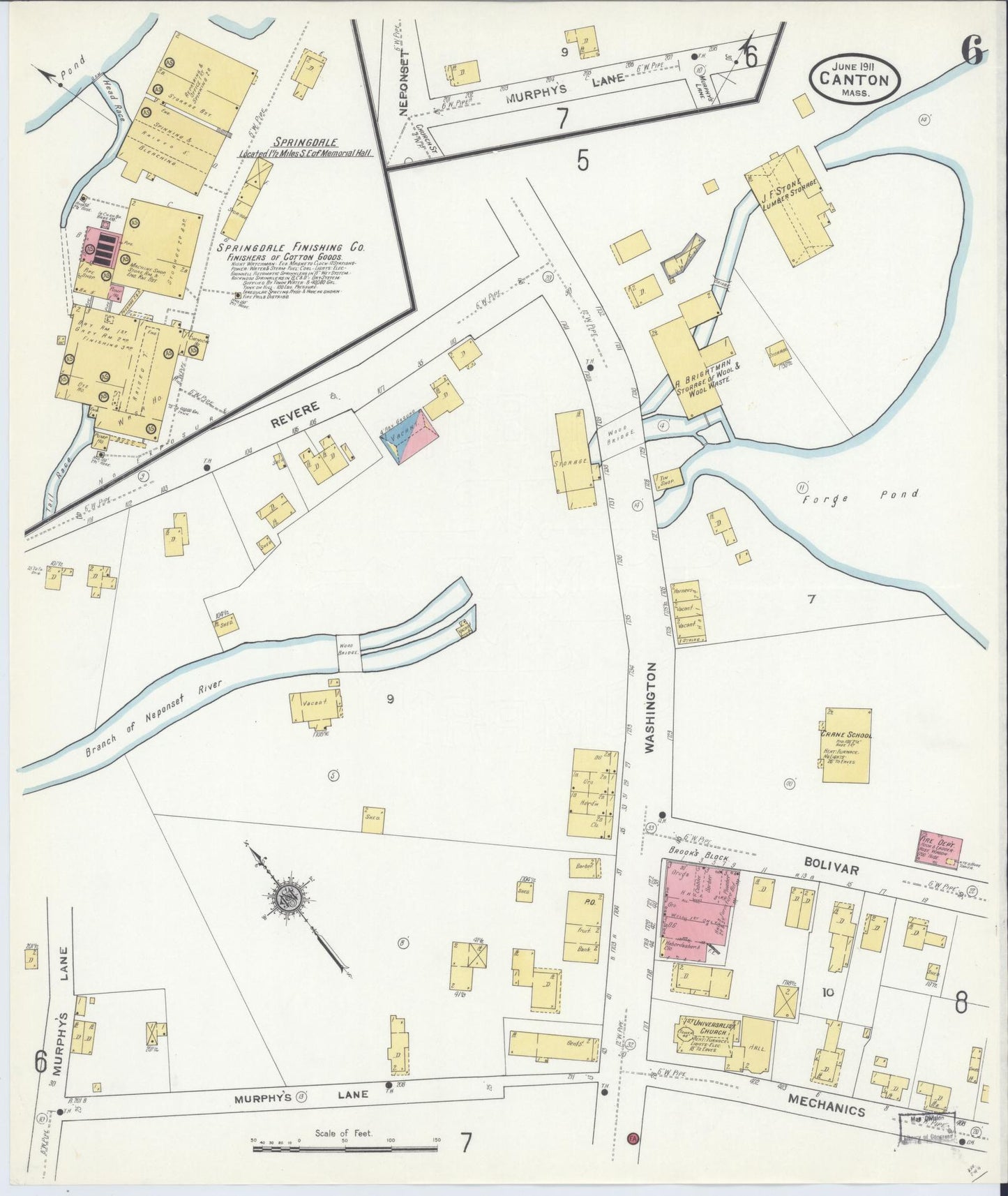 Sanborn Fire Insurance Map from Canton, Norfolk County, Massachusetts (1911), Sheet #0006 - Complete Map Set gallery image, historic Sanborn map, vintage wall art, Massachusetts Massachusetts