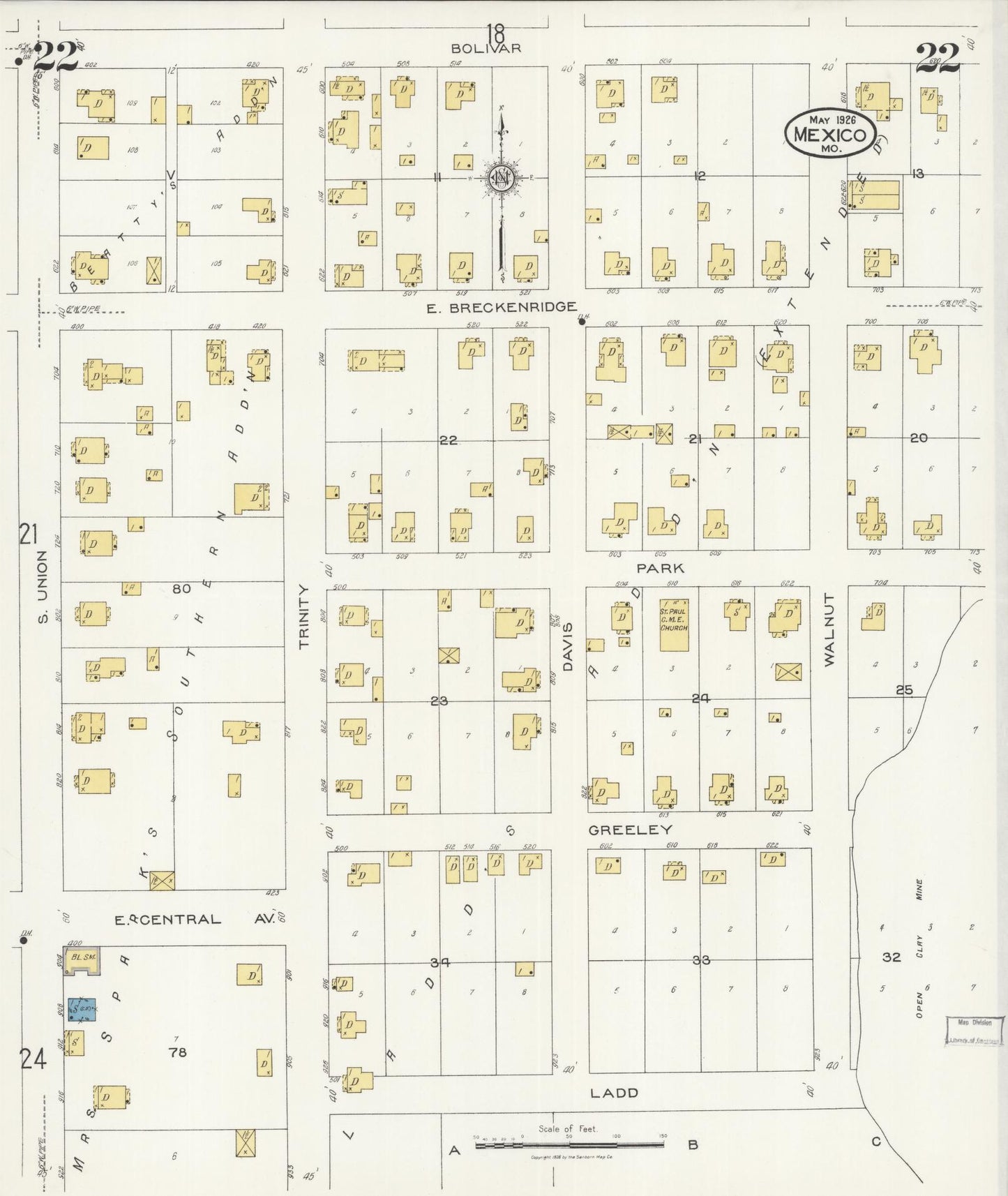 Sanborn Fire Insurance Map from Mexico, Audrain County, Missouri (1926), Sheet #0022 - Complete Map Set gallery image, historic Sanborn map, vintage wall art, Missouri Missouri