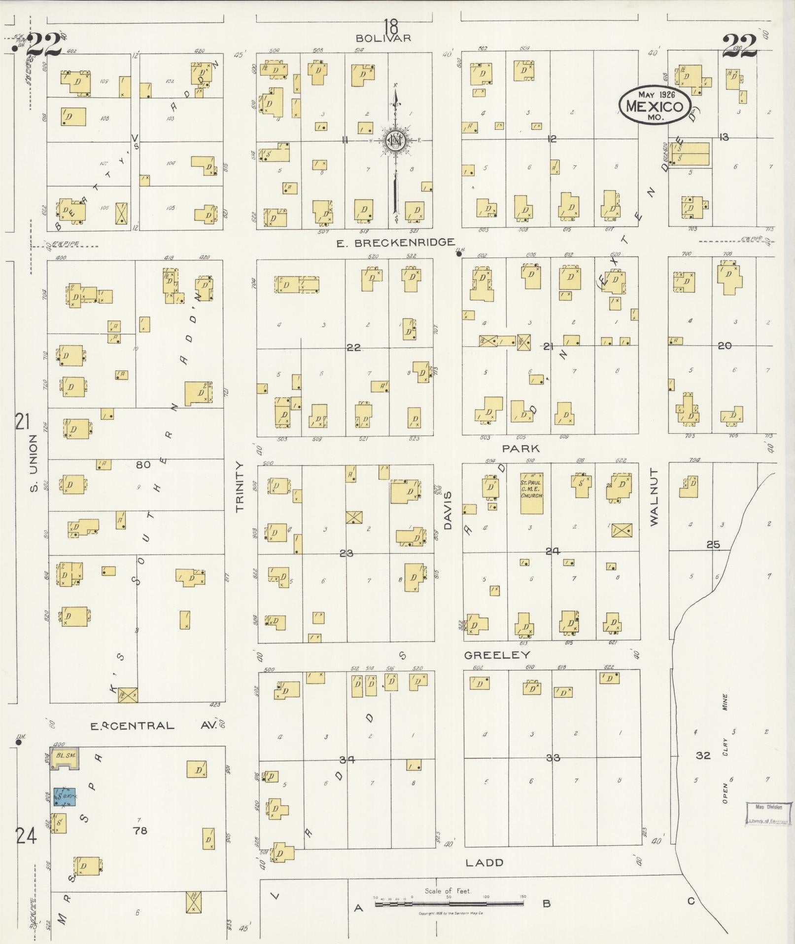 Sanborn Fire Insurance Map from Mexico, Audrain County, Missouri (1926), Sheet #0022 - Complete Map Set gallery image, historic Sanborn map, vintage wall art, Missouri Missouri