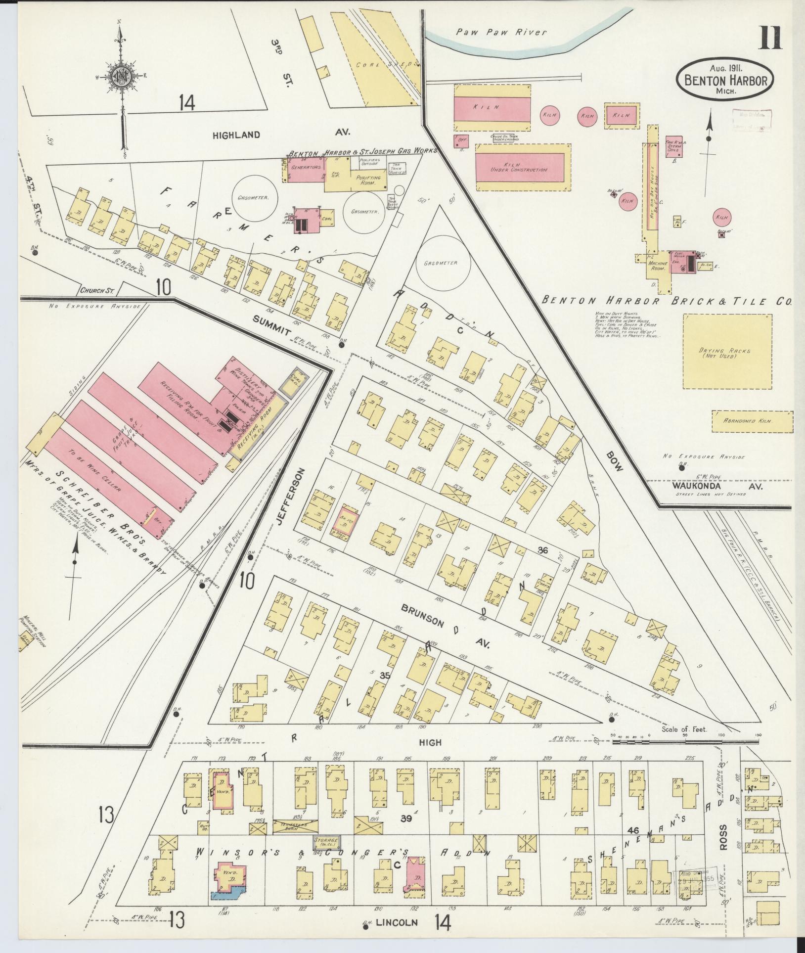Sanborn Fire Insurance Map from Benton Harbor, Berrien County, Michigan (1911), Sheet #0011 - Historic Sanborn Fire Insurance Map Print, vintage old map wall art, antique decor, genealogy gift, Michigan Michigan map