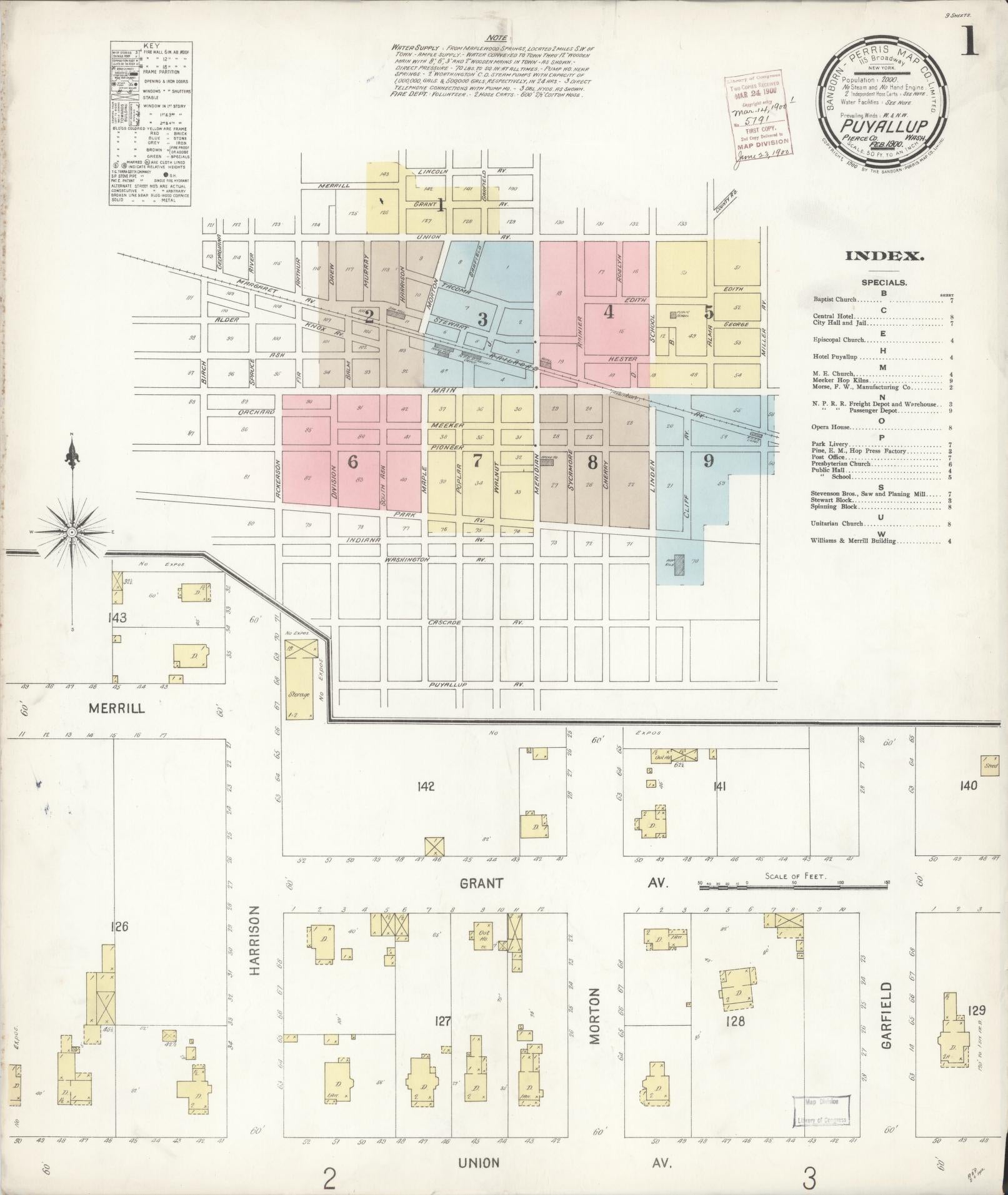 Sanborn Fire Insurance Map from Puyallup, Pierce County, Washington (1900), Sheet #0001 - Complete Map Set gallery image, historic Sanborn map, vintage wall art, Washington Washington