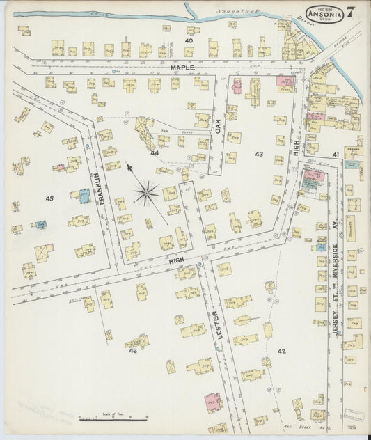 Sanborn Fire Insurance Map from Ansonia, New Haven County, Connecticut (1890), Sheet #0007 - Historic Sanborn Fire Insurance Map Print, vintage old map wall art, antique decor, genealogy gift, Connecticut Connecticut map
