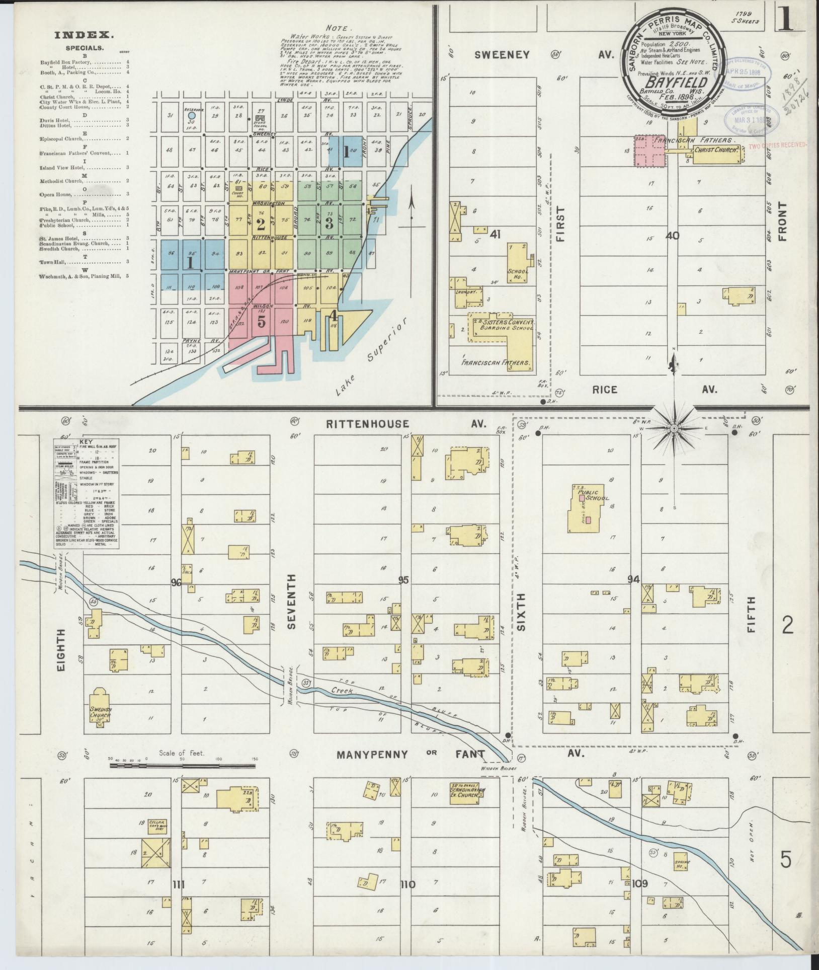 Sanborn Fire Insurance Map from Bayfield, Bayfield County, Wisconsin (1898), Sheet #0001 - Complete Map Set gallery image, historic Sanborn map, vintage wall art, Wisconsin Wisconsin