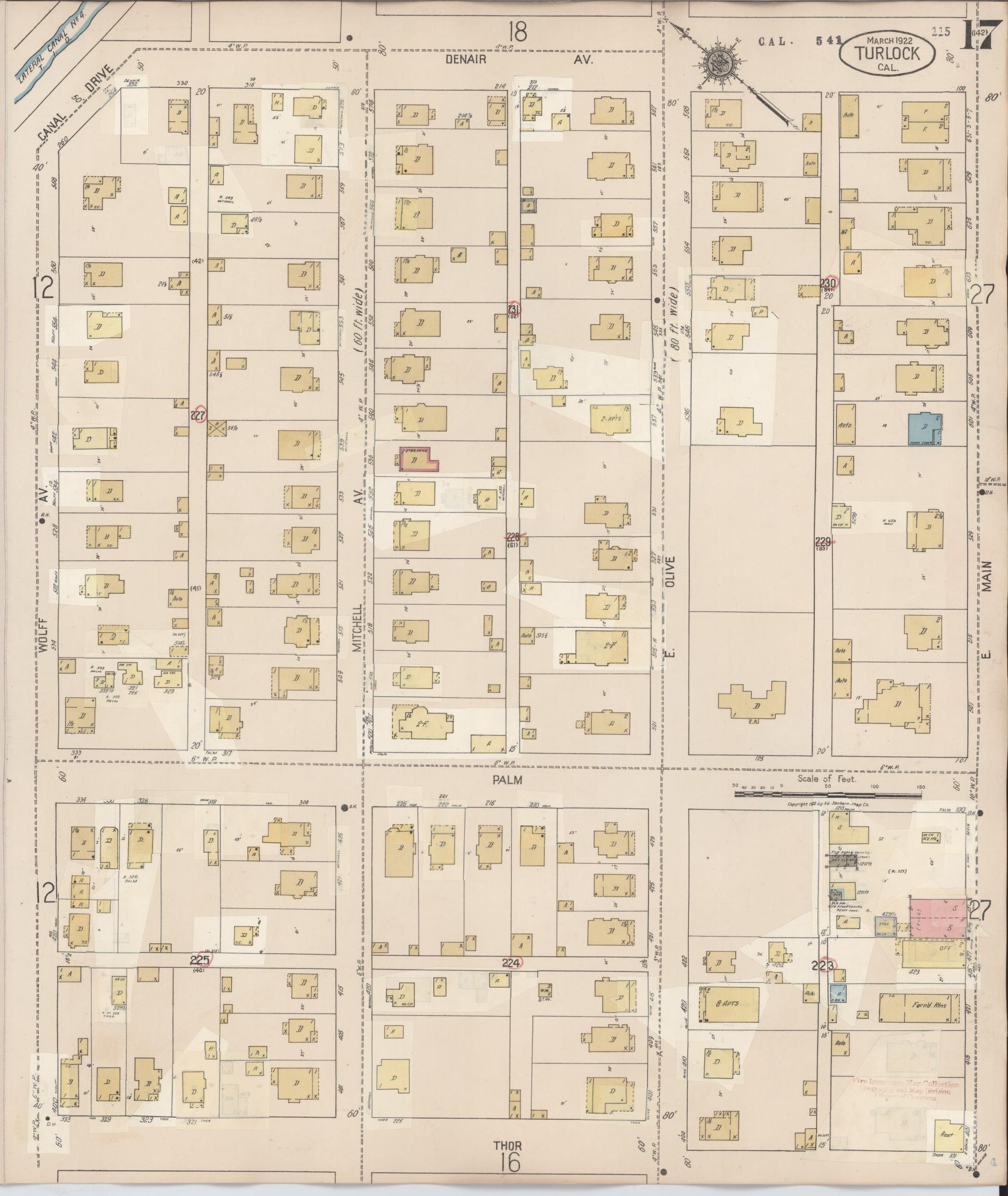 Sanborn Fire Insurance Map from Turlock, Stanislaus County, California (1943), Sheet #0017 - Complete Map Set gallery image, historic Sanborn map, vintage wall art, California California