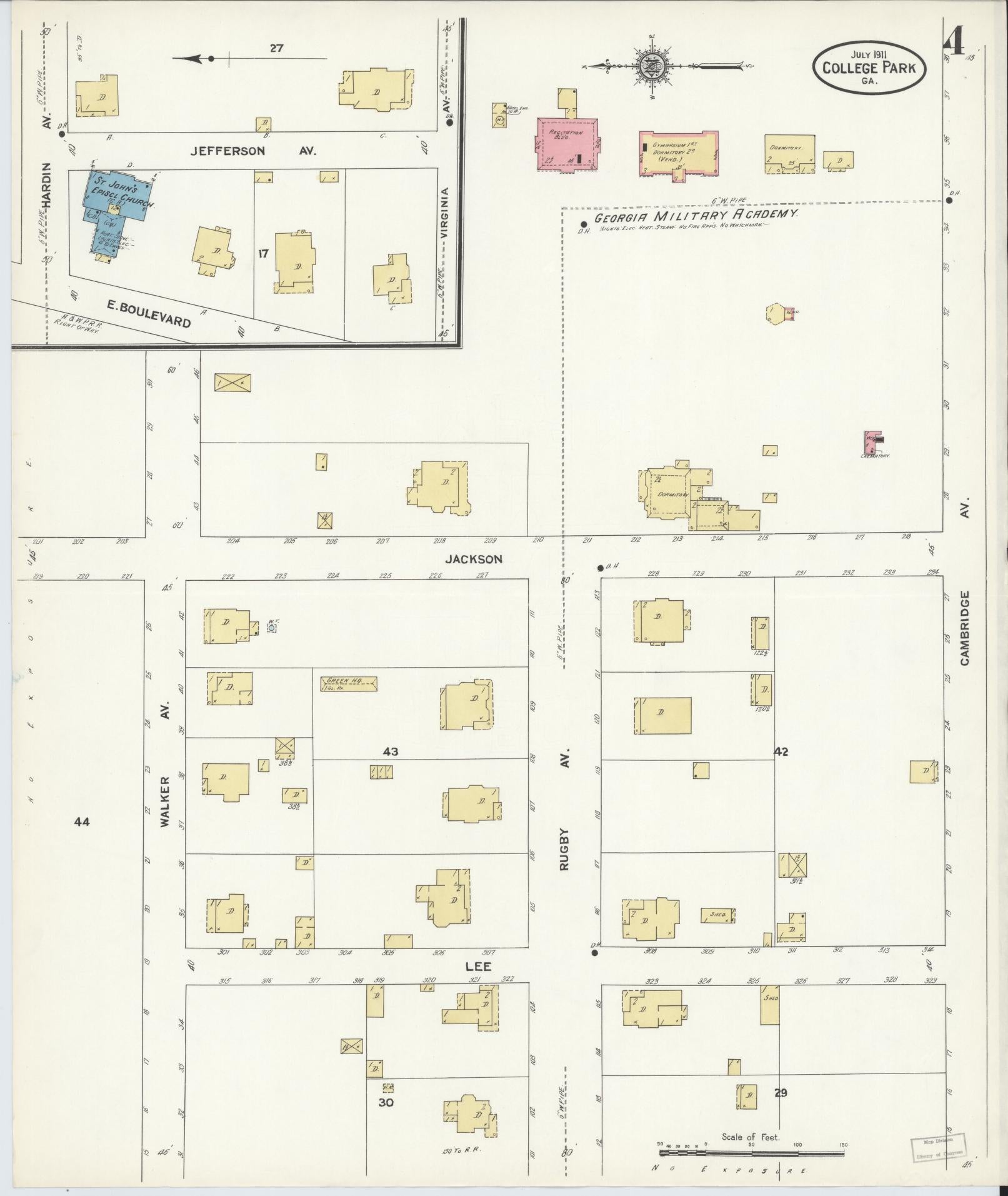 Sanborn Fire Insurance Map from College Park, Fulton County, Georgia (1911), Sheet #0004 - Complete Map Set gallery image, historic Sanborn map, vintage wall art, Georgia Georgia