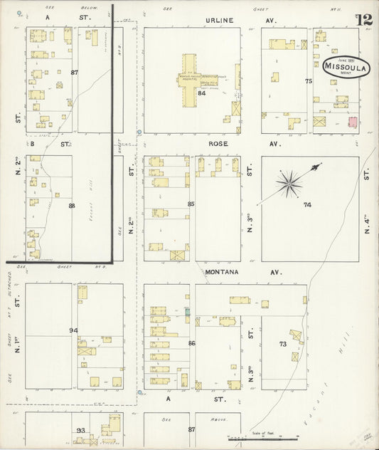 Sanborn Fire Insurance Map from Missoula, Missoula County, Montana (1891), Sheet #0012 - Historic Sanborn Fire Insurance Map Print, vintage old map wall art, antique decor, genealogy gift, Montana Montana map