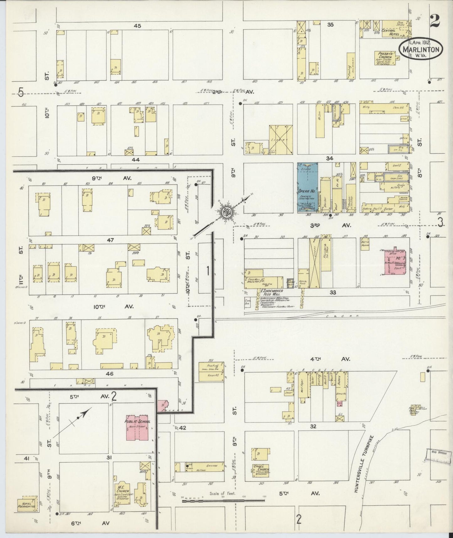 Sanborn Fire Insurance Map from Marlinton, Pocahontas County, West Virginia (1912), Sheet #0002 - Complete Map Set gallery image, historic Sanborn map, vintage wall art, West Virginia West Virginia