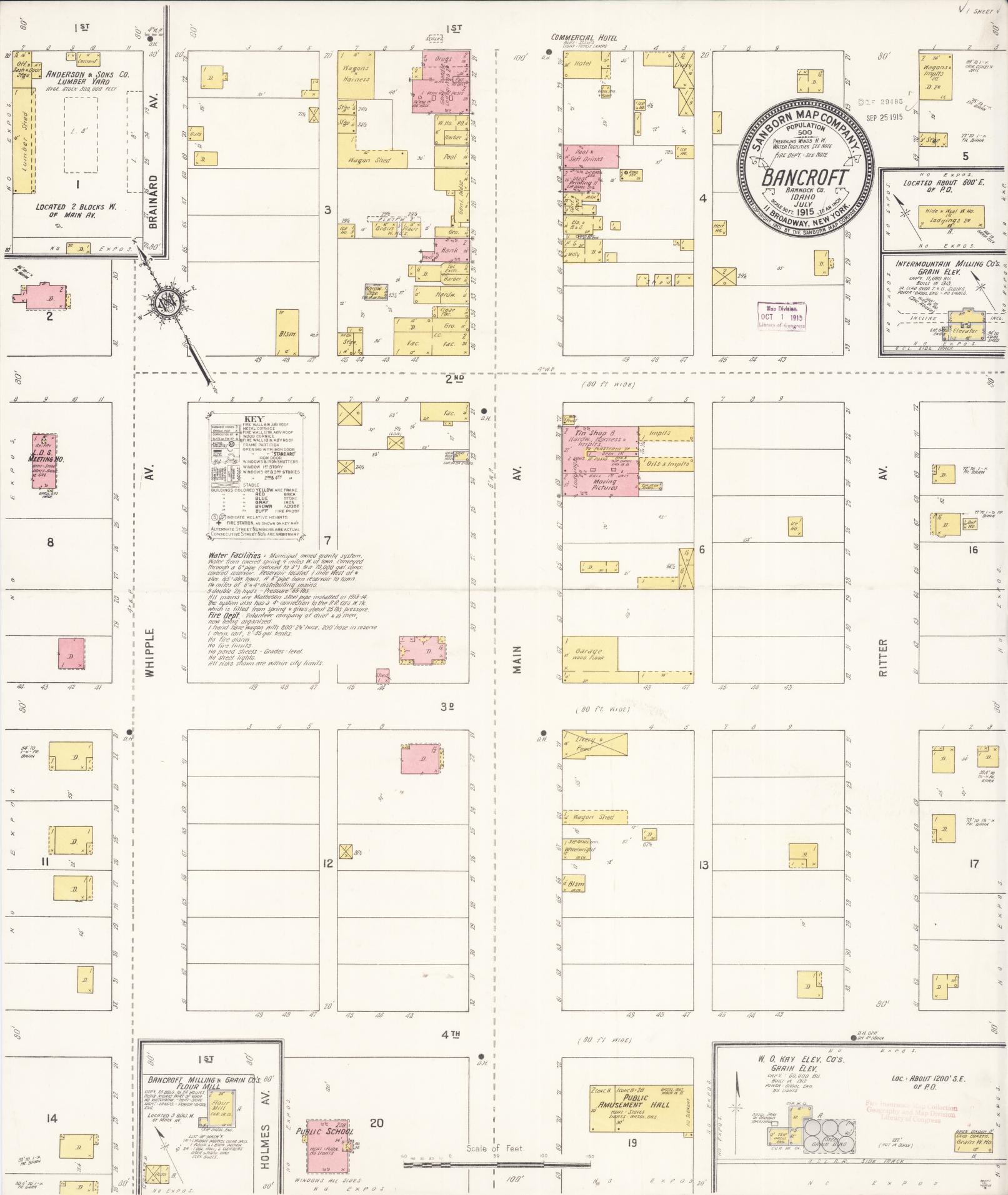 Sanborn Fire Insurance Map from Bancroft, Caribou County, Idaho (1915), Sheet #0001 - Historic Sanborn Fire Insurance Map Print, vintage old map wall art, antique decor, genealogy gift, Idaho Idaho map