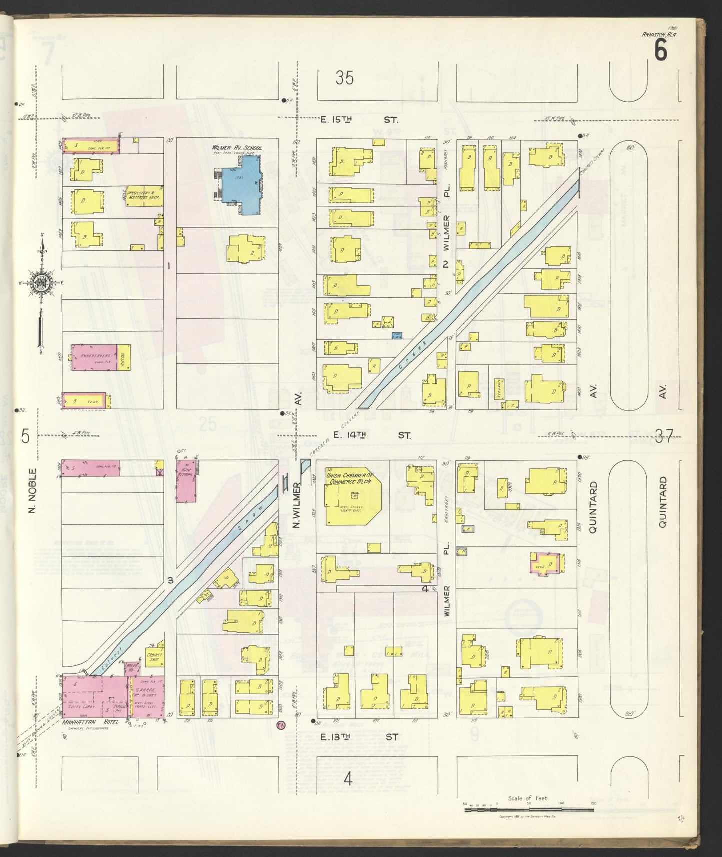 Sanborn Fire Insurance Map from Anniston, Calhoun County, Alabama (1925), Sheet #0006 - Historic Sanborn Fire Insurance Map Print, vintage old map wall art, antique decor, genealogy gift, Alabama Alabama map