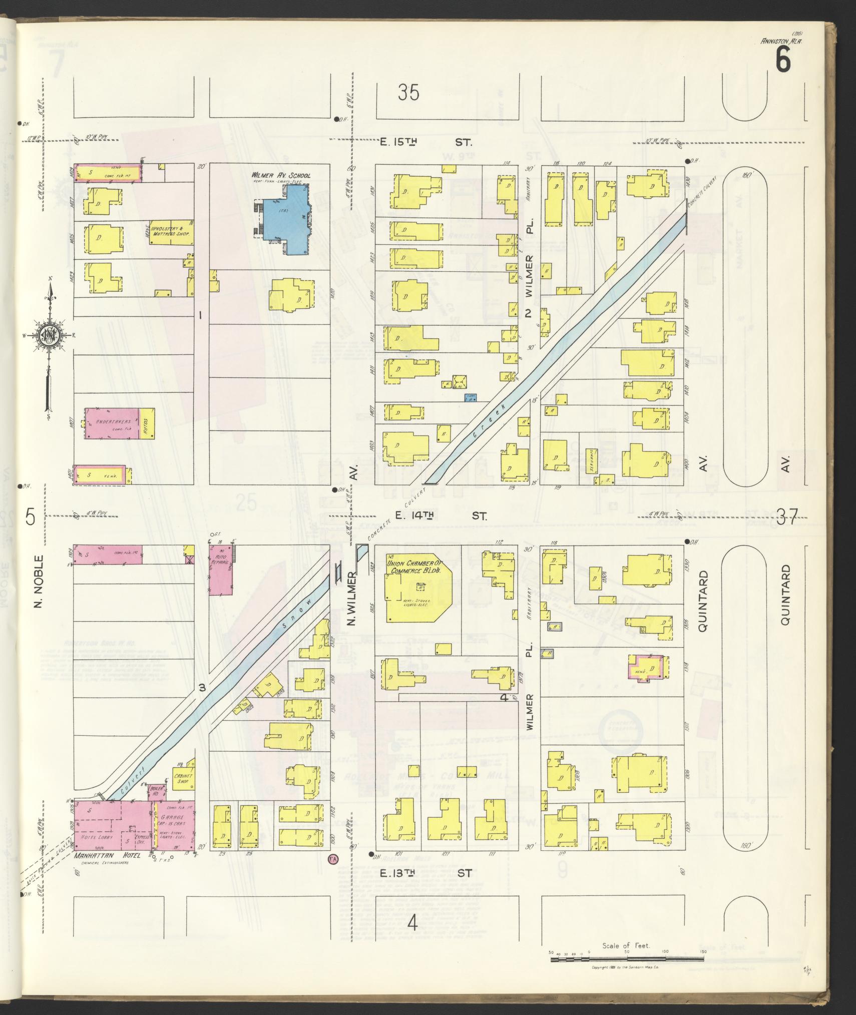 Sanborn Fire Insurance Map from Anniston, Calhoun County, Alabama (1925), Sheet #0006 - Historic Sanborn Fire Insurance Map Print, vintage old map wall art, antique decor, genealogy gift, Alabama Alabama map