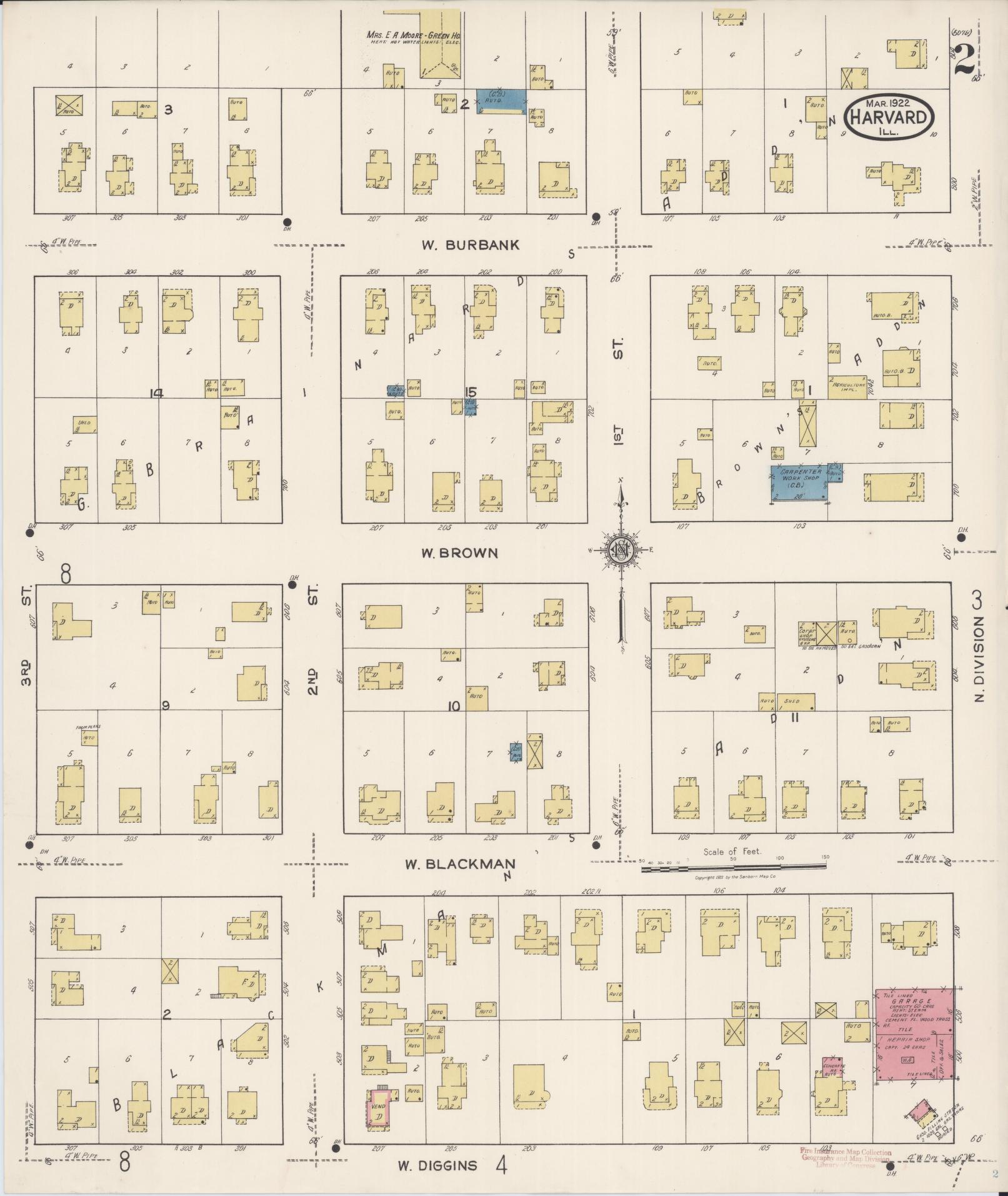 Sanborn Fire Insurance Map from Harvard, McHenry County, Illinois (1922), Sheet #0002 - Complete Map Set gallery image, historic Sanborn map, vintage wall art, Illinois Illinois
