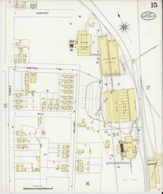 Sanborn Fire Insurance Map from Suffolk, Independent Cities, Virginia (1898), Sheet #0015 - Historic Sanborn Fire Insurance Map Print, vintage old map wall art, antique decor, genealogy gift, Virginia Virginia map