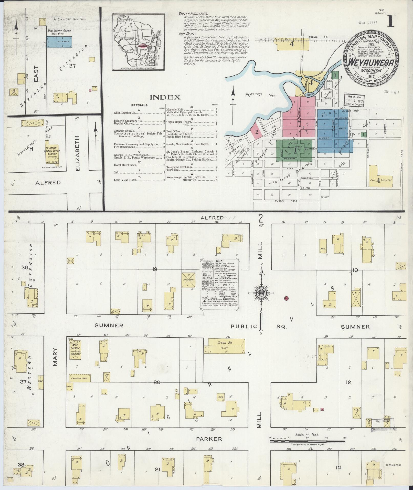 Sanborn Fire Insurance Map from Weyauwega, Waupaca County, Wisconsin (1917), Sheet #0001 - Complete Map Set gallery image, historic Sanborn map, vintage wall art, Wisconsin Wisconsin