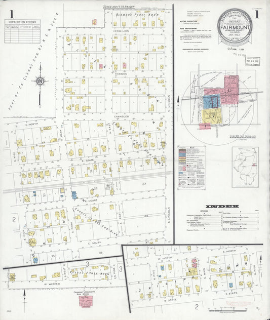 Sanborn Fire Insurance Map from Fairmount, Vermilion County, Illinois (1933), Sheet #0001 - Complete Map Set gallery image, historic Sanborn map, vintage wall art, Illinois Illinois