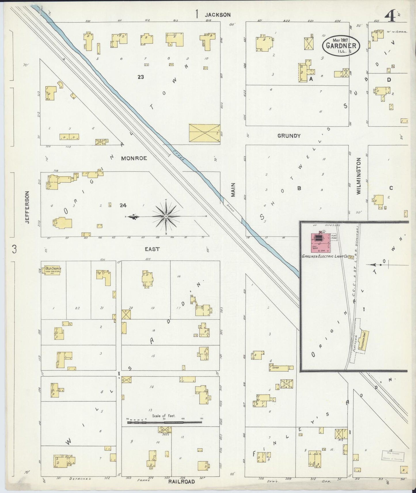 Sanborn Fire Insurance Map from Gardner, Grundy County, Illinois (1907), Sheet #0004 - Complete Map Set gallery image, historic Sanborn map, vintage wall art, Illinois Illinois