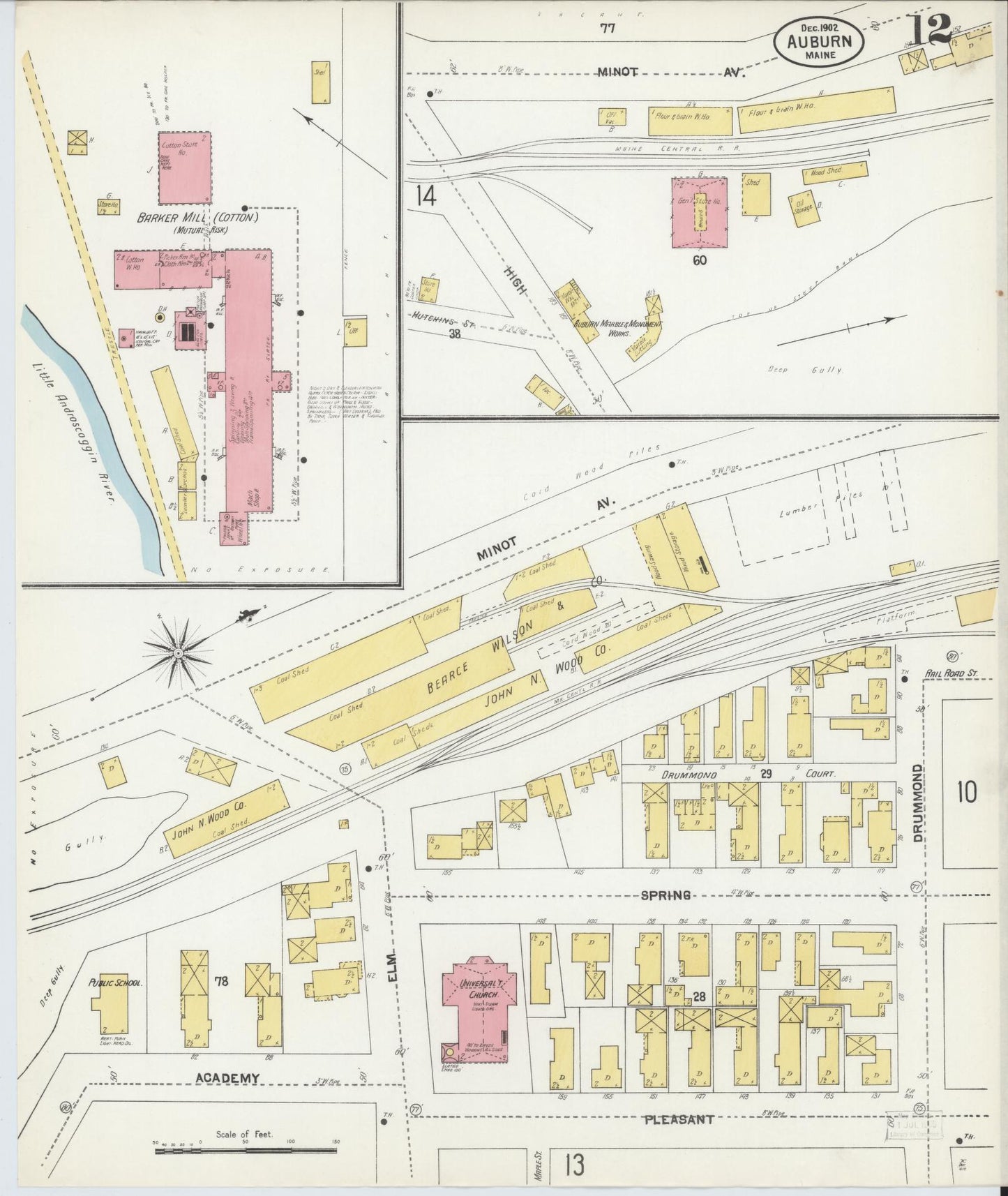 Sanborn Fire Insurance Map from Auburn, Androscoggin County, Maine (1902), Sheet #0012 - Complete Map Set gallery image, historic Sanborn map, vintage wall art, Maine Maine