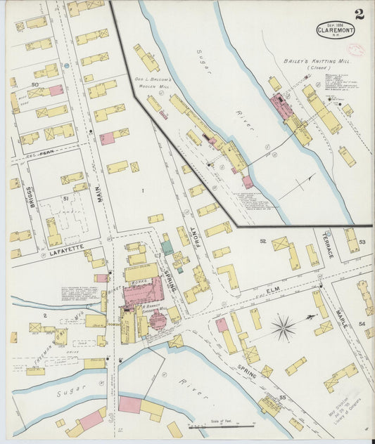 Sanborn Fire Insurance Map from Claremont, Sullivan County, New Hampshire (1894), Sheet #0002 - Complete Map Set gallery image, historic Sanborn map, vintage wall art, New Hampshire New Hampshire