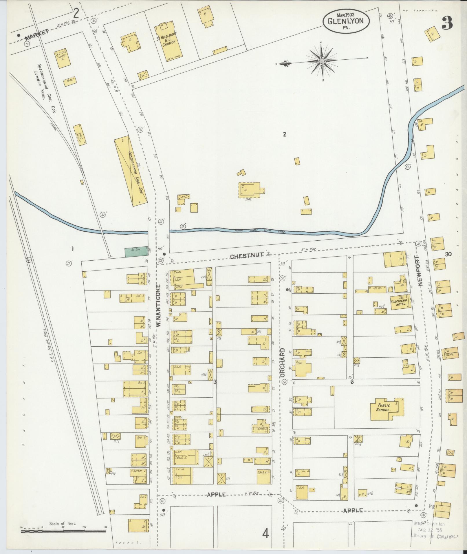 Sanborn Fire Insurance Map from Glen Lyon, Luzerne County, Pennsylvania (1903), Sheet #0003 - Historic Sanborn Fire Insurance Map Print, vintage old map wall art, antique decor, genealogy gift, Pennsylvania Pennsylvania map