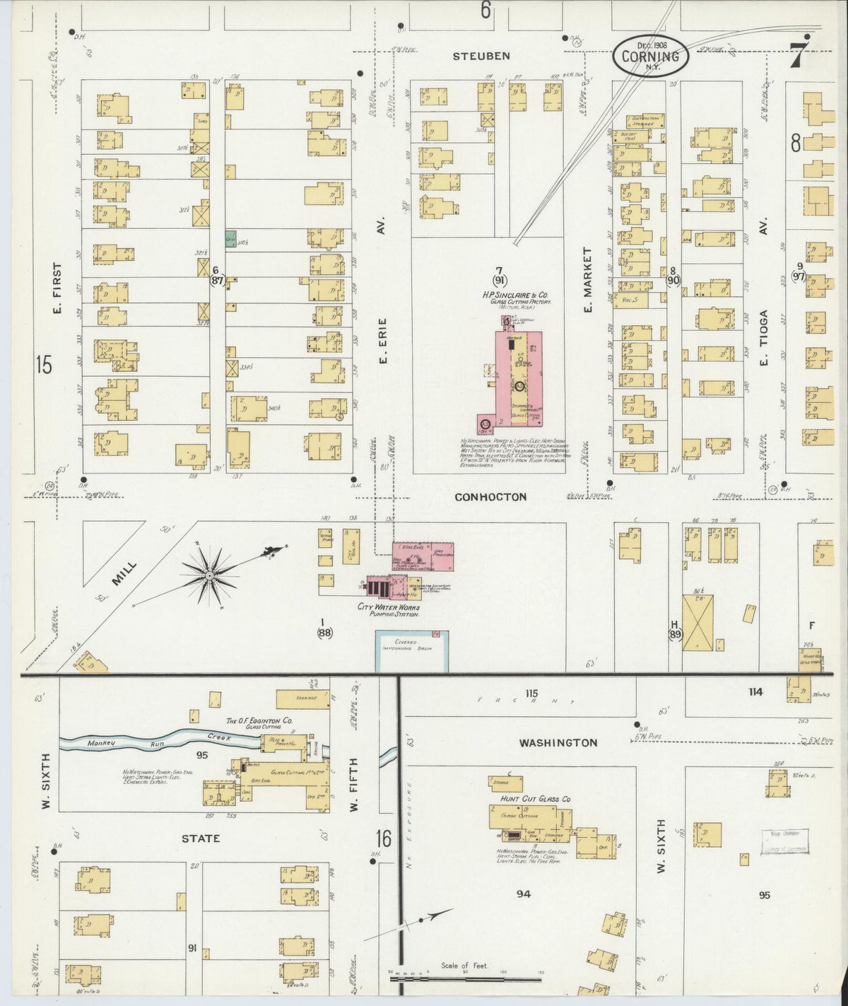 Sanborn Fire Insurance Map from Corning, Steuben County, New York (1908), Sheet #0007 - Complete Map Set gallery image, historic Sanborn map, vintage wall art, New York New York
