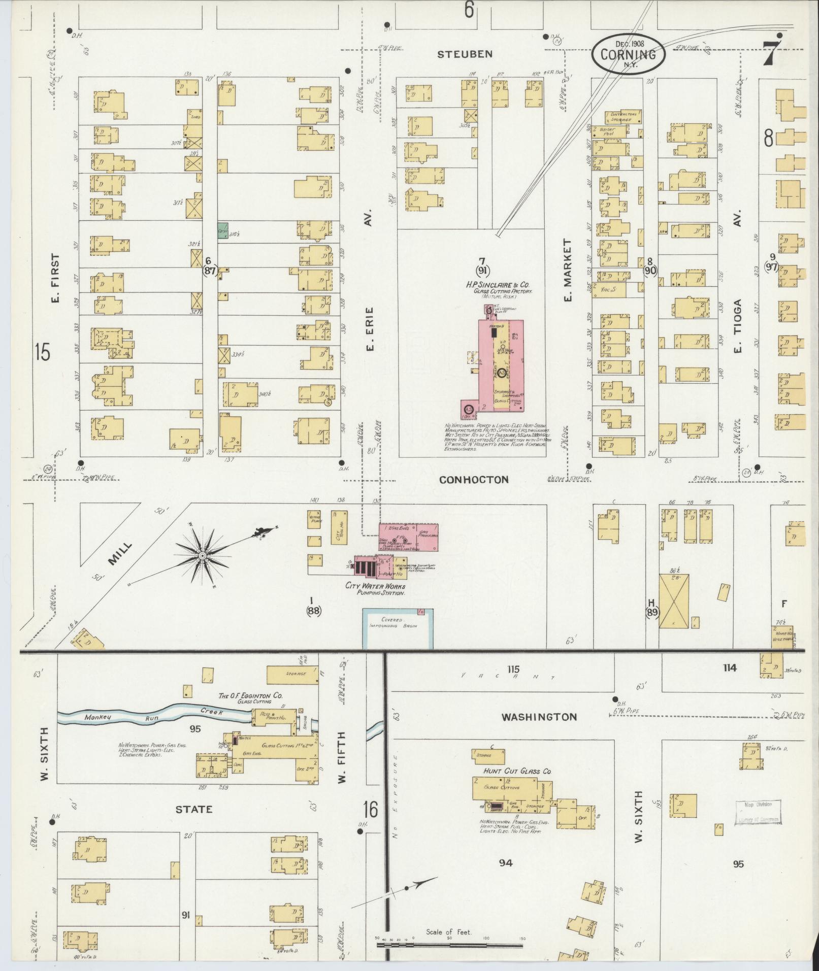 Sanborn Fire Insurance Map from Corning, Steuben County, New York (1908), Sheet #0007 - Complete Map Set gallery image, historic Sanborn map, vintage wall art, New York New York
