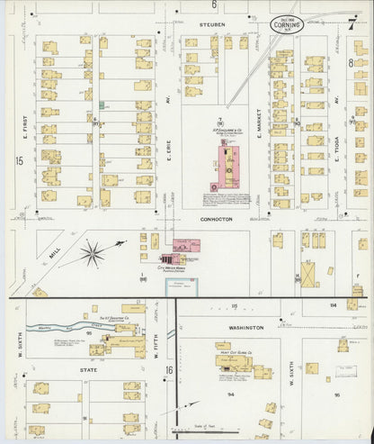 Sanborn Fire Insurance Map from Corning, Steuben County, New York (1908), Sheet #0007 - Complete Map Set gallery image, historic Sanborn map, vintage wall art, New York New York