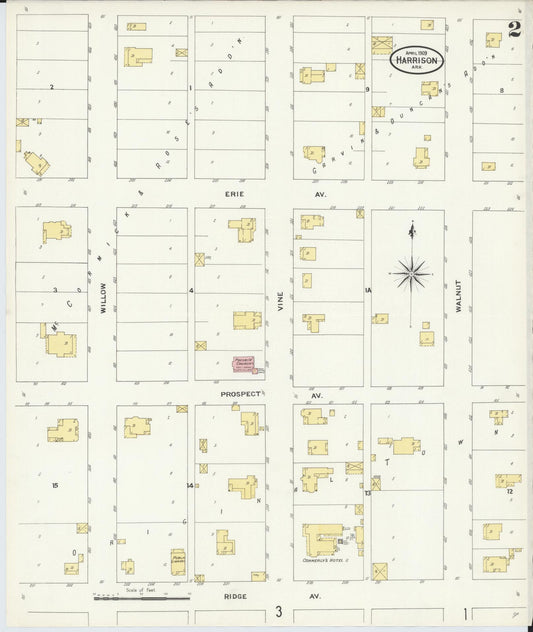 Sanborn Fire Insurance Map from Harrison, Boone County, Arkansas (1909), Sheet #0002 - Historic Sanborn Fire Insurance Map Print, vintage old map wall art, antique decor, genealogy gift, Arkansas Arkansas map