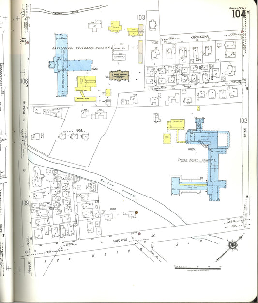 Sanborn Fire Insurance Map from Honolulu, Oahu County, Hawaii (1955), Sheet #0104 - Historic Sanborn Fire Insurance Map Print, vintage old map wall art