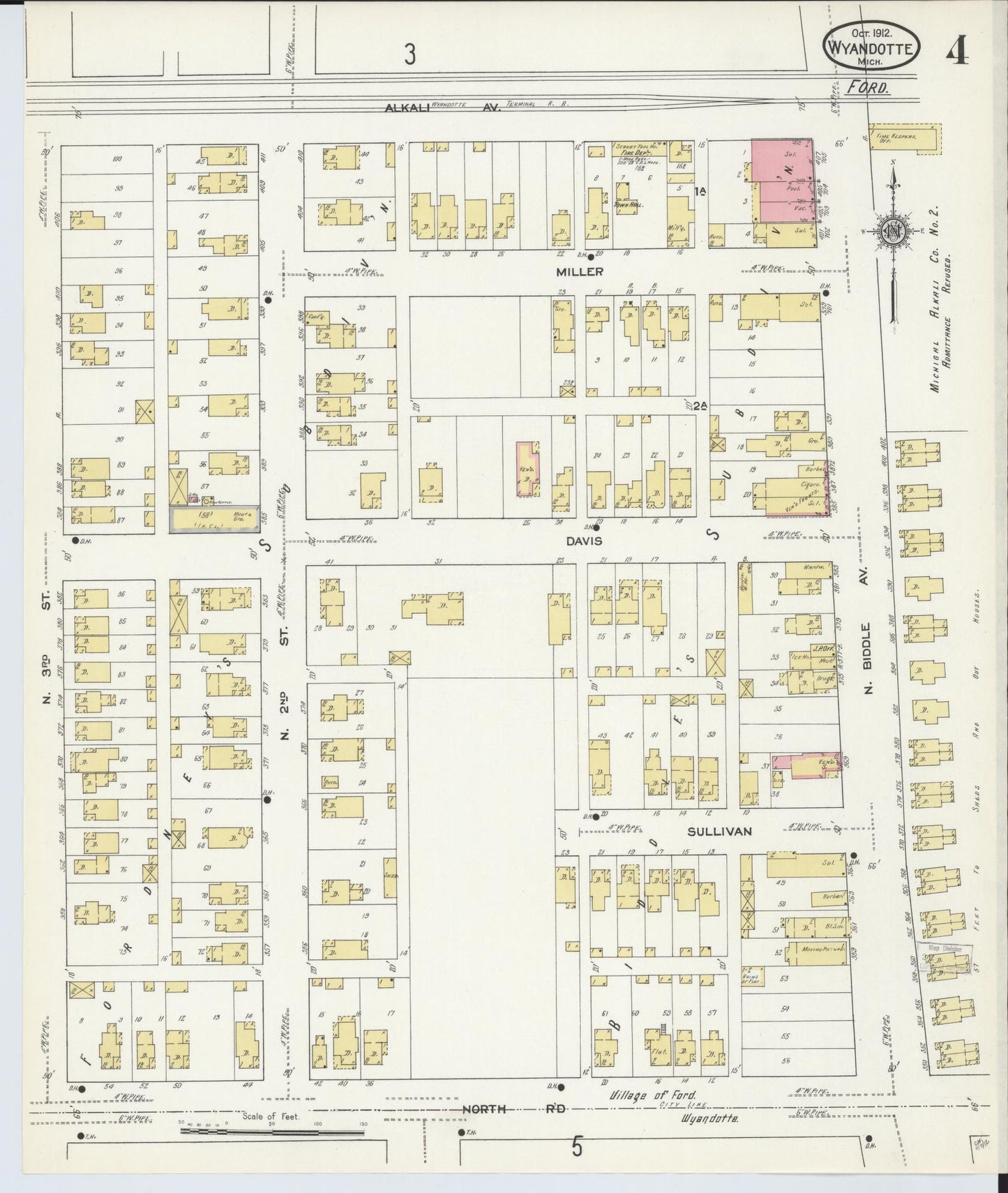 Sanborn Fire Insurance Map from Wyandotte, Wayne County, Michigan (1912), Sheet #0004 - Complete Map Set gallery image, historic Sanborn map, vintage wall art, Michigan Michigan