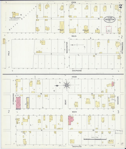 Sanborn Fire Insurance Map from Ironton, Iron County, Missouri (1908), Sheet #0002 - Complete Map Set gallery image, historic Sanborn map, vintage wall art, Missouri Missouri