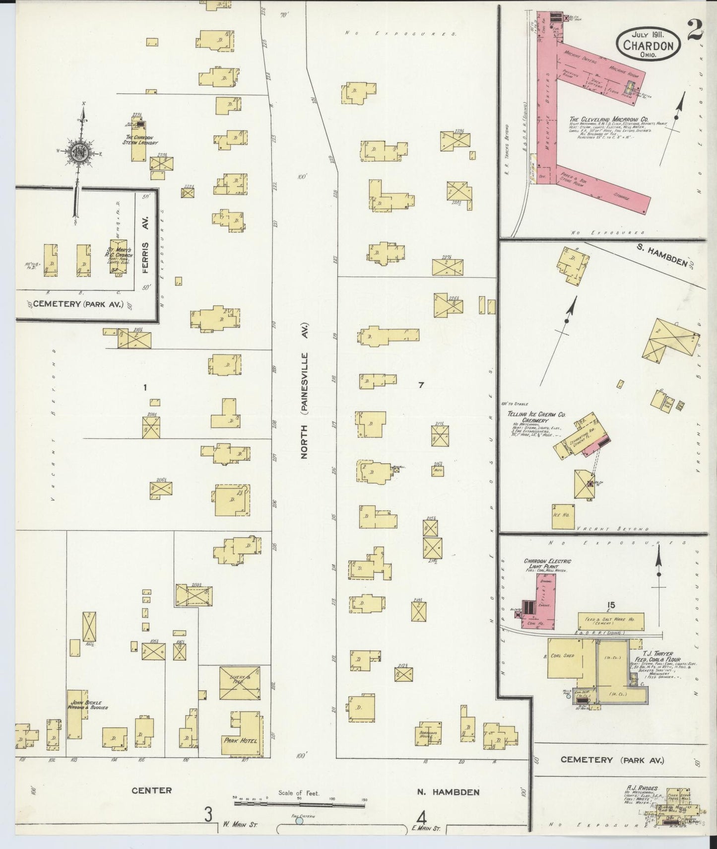 Sanborn Fire Insurance Map from Chardon, Geauga County, Ohio (1911), Sheet #0002 - Historic Sanborn Fire Insurance Map Print, vintage old map wall art, antique decor, genealogy gift, Ohio Ohio map