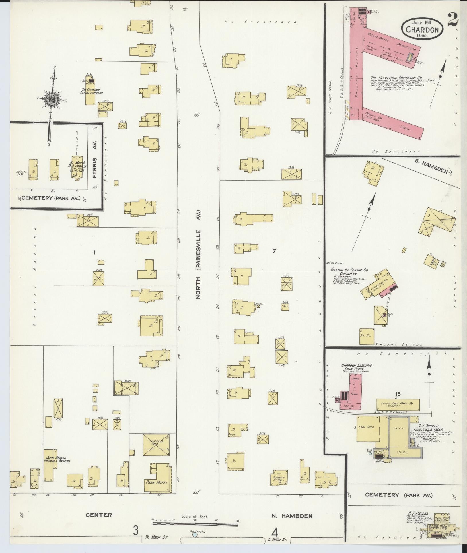 Sanborn Fire Insurance Map from Chardon, Geauga County, Ohio (1911), Sheet #0002 - Historic Sanborn Fire Insurance Map Print, vintage old map wall art, antique decor, genealogy gift, Ohio Ohio map