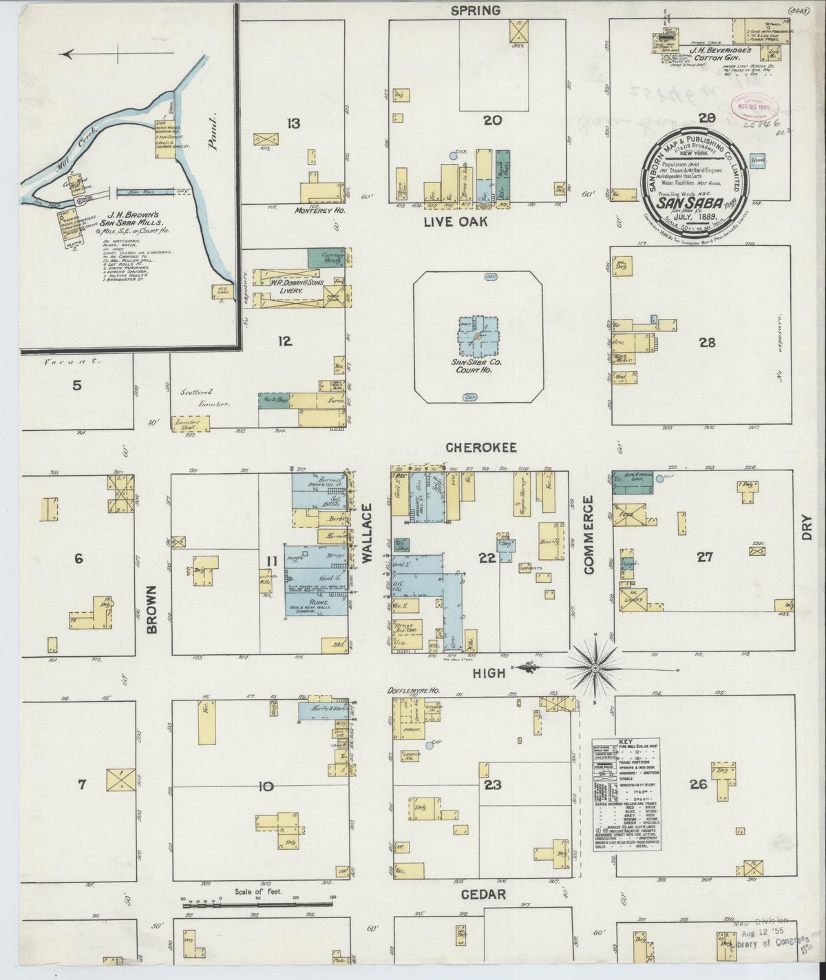 Sanborn Fire Insurance Map from San Saba, San Saba County, Texas (1889), Sheet #0001 - Historic Sanborn Fire Insurance Map Print, vintage old map wall art, antique decor, genealogy gift, Texas Texas map