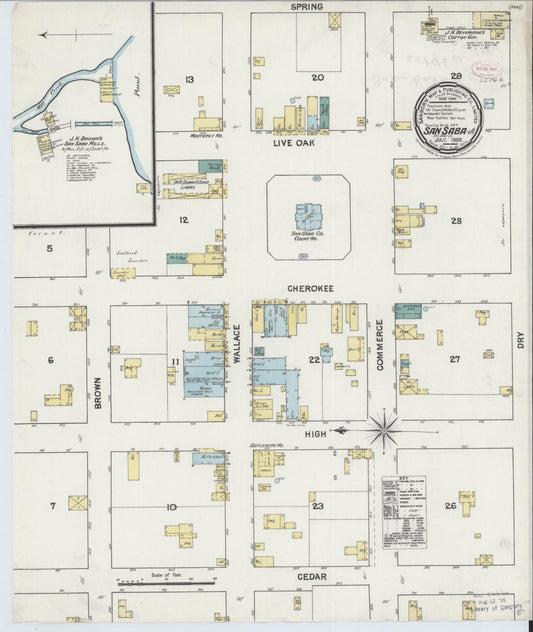 Sanborn Fire Insurance Map from San Saba, San Saba County, Texas (1889), Sheet #0001 - Historic Sanborn Fire Insurance Map Print, vintage old map wall art, antique decor, genealogy gift, Texas Texas map