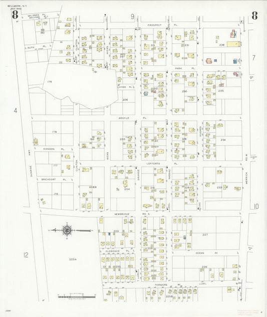 Sanborn Fire Insurance Map from Bellmore, Nassau County, New York (1940), Sheet #0008 - Historic Sanborn Fire Insurance Map Print, vintage old map wall art, antique decor, genealogy gift, New York New York map