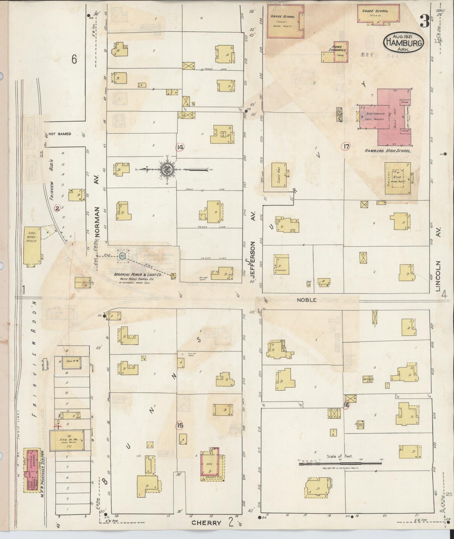 Sanborn Fire Insurance Map from Hamburg, Ashley County, Arkansas (1938), Sheet #0003 - Historic Sanborn Fire Insurance Map Print, vintage old map wall art, antique decor, genealogy gift, Arkansas Arkansas map
