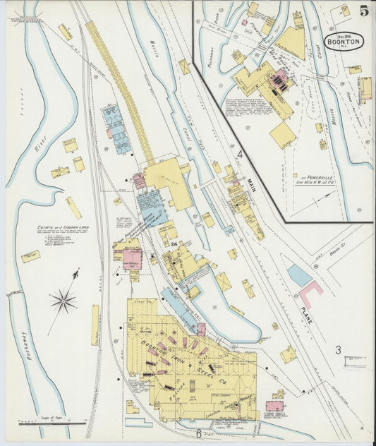Sanborn Fire Insurance Map from Boonton, Morris County, New Jersey (1896), Sheet #0005 - Historic Sanborn Fire Insurance Map Print, vintage old map wall art, antique decor, genealogy gift, New Jersey New Jersey map
