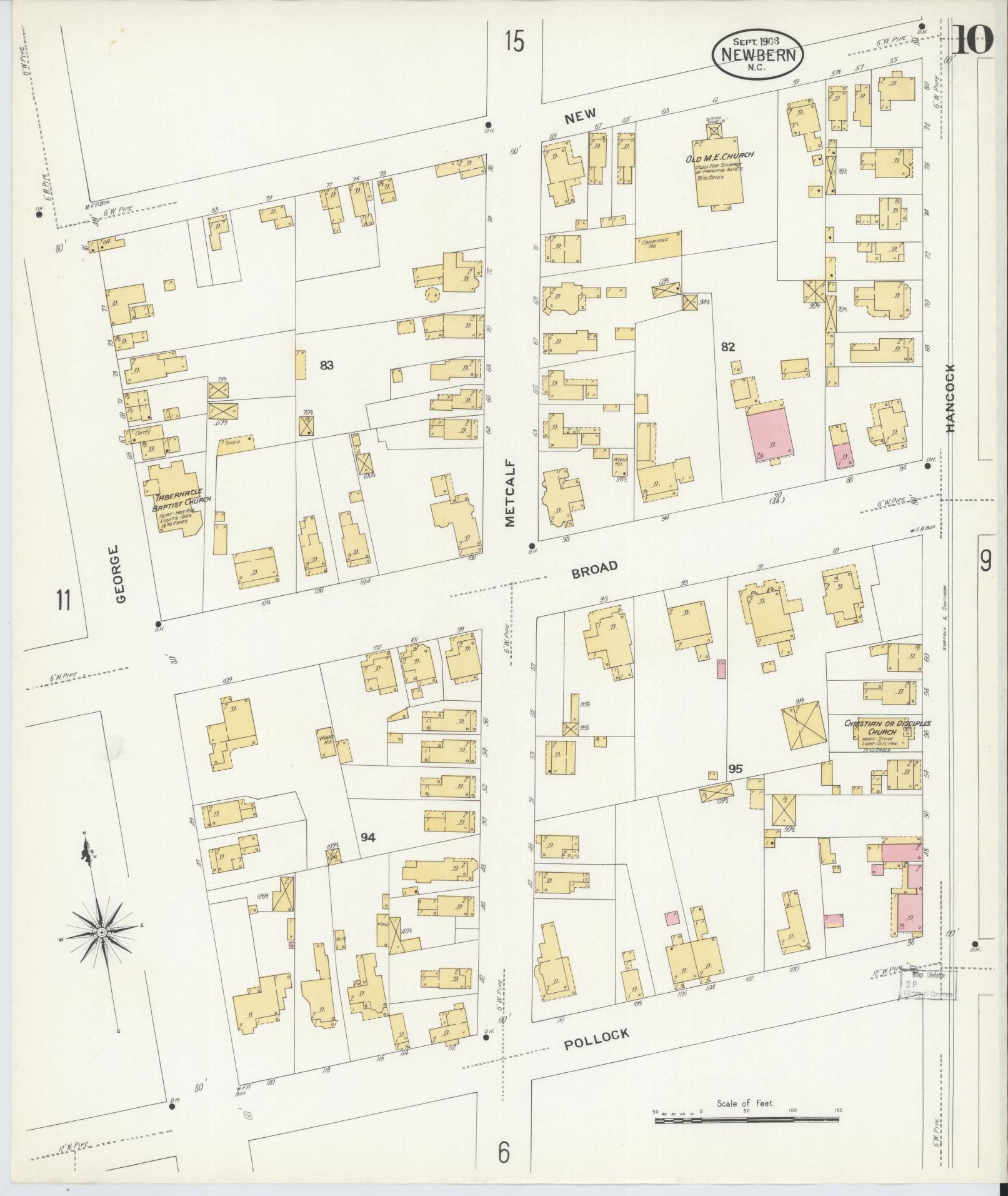 Sanborn Fire Insurance Map from New Bern, Craven County, North Carolina (1908), Sheet #0010 - Complete Map Set gallery image, historic Sanborn map, vintage wall art, North Carolina North Carolina
