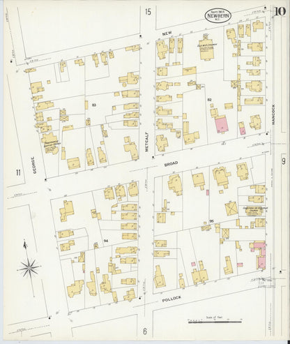 Sanborn Fire Insurance Map from New Bern, Craven County, North Carolina (1908), Sheet #0010 - Complete Map Set gallery image, historic Sanborn map, vintage wall art, North Carolina North Carolina