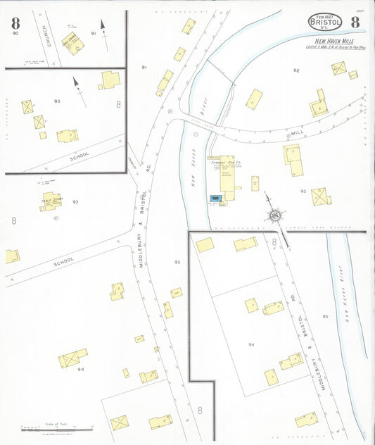 Sanborn Fire Insurance Map from Bristol, Addison County, Vermont (1927), Sheet #0008 - Historic Sanborn Fire Insurance Map Print, vintage old map wall art, antique decor, genealogy gift, Vermont Vermont map
