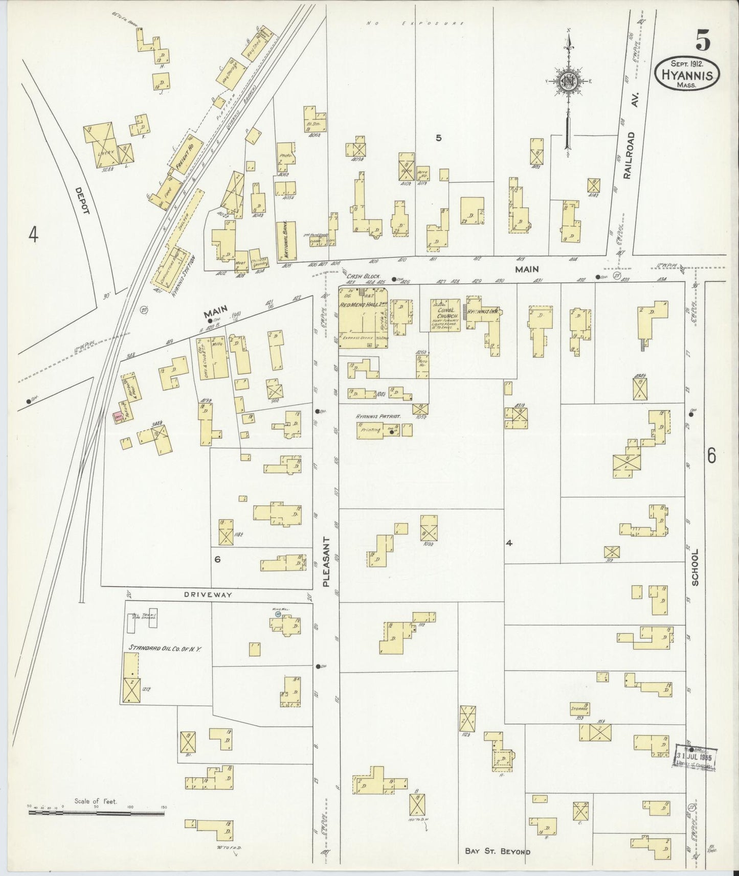 Sanborn Fire Insurance Map from Hyannis, Barnstable County, Massachusetts (1912), Sheet #0005 - Complete Map Set gallery image, historic Sanborn map, vintage wall art, Massachusetts Massachusetts