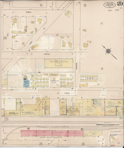Sanborn Fire Insurance Map from Turlock, Stanislaus County, California (1943), Sheet #0029 - Complete Map Set gallery image, historic Sanborn map, vintage wall art, California California