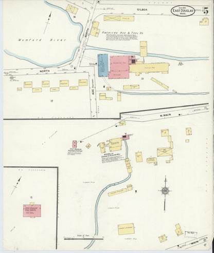 Sanborn Fire Insurance Map from East Douglas, Worcester County, Massachusetts (1911), Sheet #0005 - Historic Sanborn Fire Insurance Map Print, vintage old map wall art, antique decor, genealogy gift, Massachusetts Massachusetts map