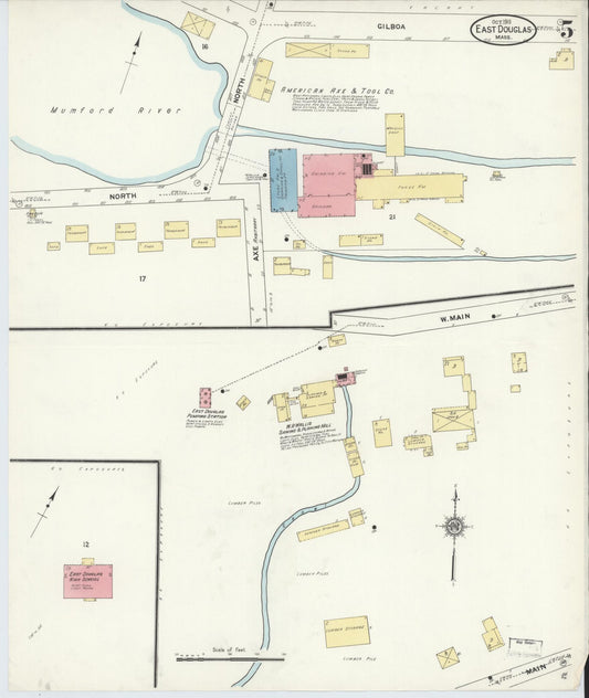 Sanborn Fire Insurance Map from East Douglas, Worcester County, Massachusetts (1911), Sheet #0005 - Historic Sanborn Fire Insurance Map Print, vintage old map wall art, antique decor, genealogy gift, Massachusetts Massachusetts map