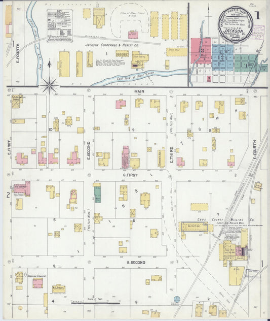 Sanborn Fire Insurance Map from Jackson, Cape Girardeau County, Missouri (1901), Sheet #0001 - Complete Map Set gallery image, historic Sanborn map, vintage wall art, Missouri Missouri