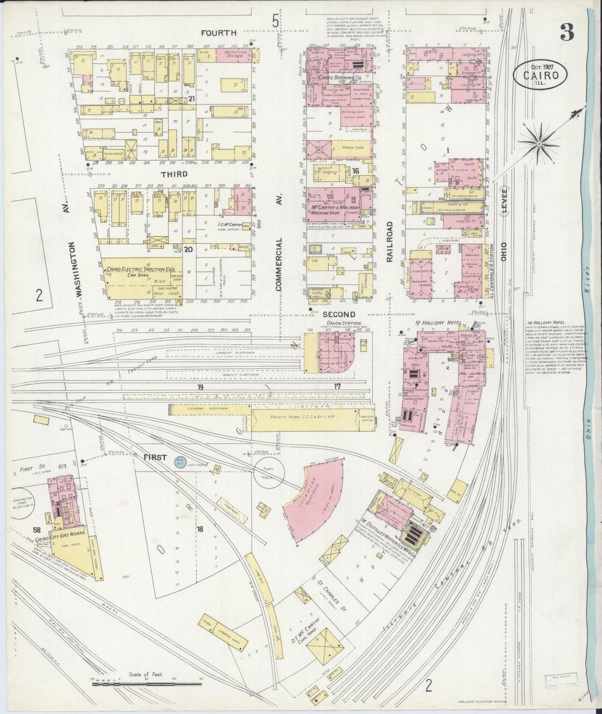 Sanborn Fire Insurance Map from Cairo, Alexander County, Illinois (1907), Sheet #0003 - Historic Sanborn Fire Insurance Map Print, vintage old map wall art, antique decor, genealogy gift, Illinois Illinois map